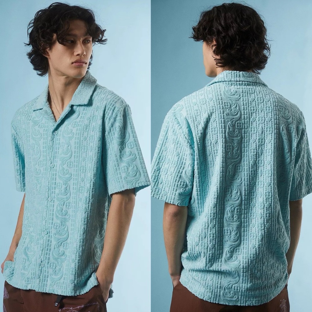 Urban Outfitters Blue Towelling Jacquard Button-Up Shirt